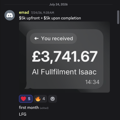 Emad: £3,741 first month on a $10k deal