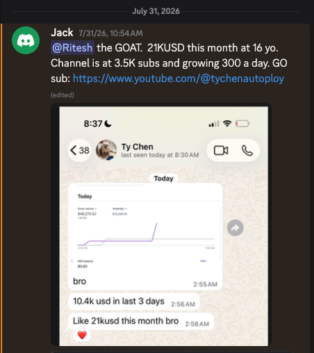 Ty: $21k month at 16