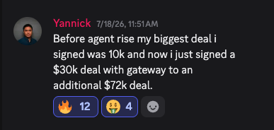 Yannick: signed a $30k deal with a gateway to an additional $72k deal